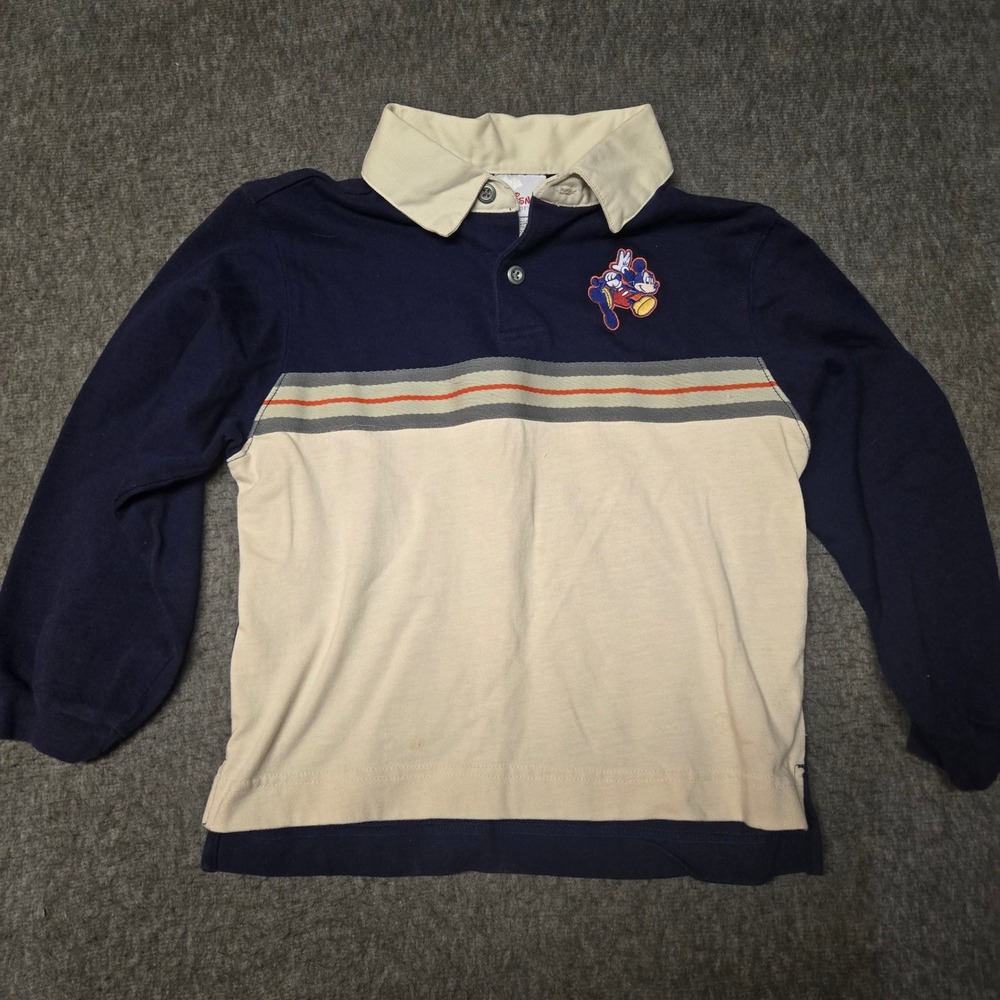 Disney Vintage Rugby Shirt Kids‎ Size 6 Navy Blue Mickey Mouse Long Sleeve Polo